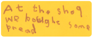 child's handwriting with a reversed letter p